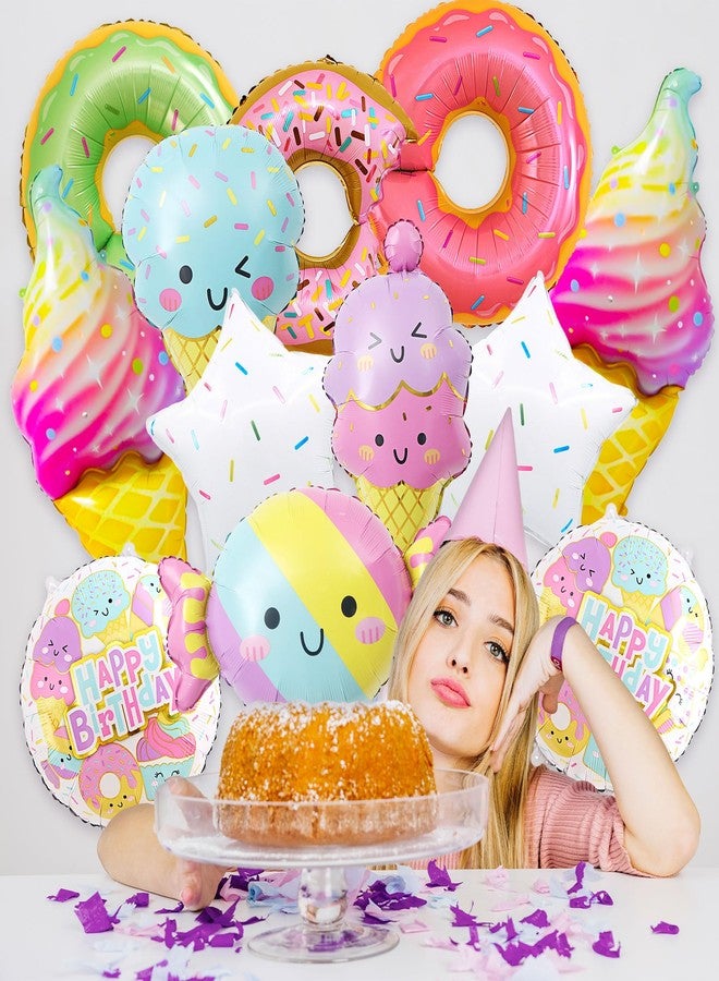D-Fokes 12 PCS Large Ice Cream Theme Balloons, Donut & Candy Foil Mylar Balloons for Ice Cream Party Decorations, Summer Birthday, Baby Shower Supplies - Image 2